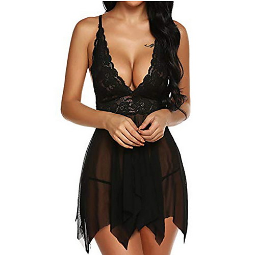 

Women's Lace Sexy Bodysuits Nightwear Solid Colored Blue / Black / Red S M L