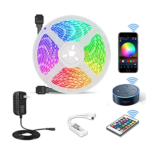 

5m 300 LEDs WiFi Kit Flexible LED Light Strips Light Sets RGB Tiktok Lights SMD2835 8mm 1 24Keys Remote Controller 1 x 12V 2A Adapter 1 set Multi Color Waterproof APP Control Cuttable 12 V