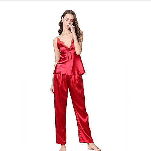 

Women's Deep V Suits Pajamas Solid Colored