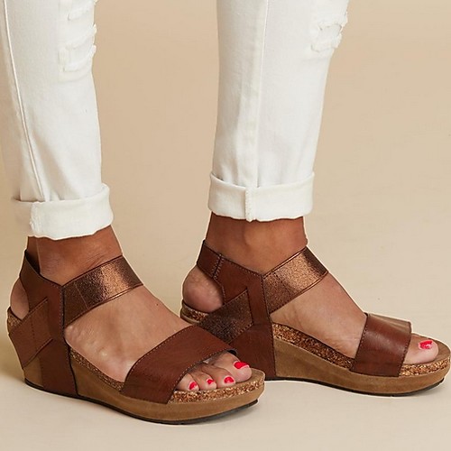 

Women's Sandals Wedge Sandals Wedge Heel Round Toe Daily PU Solid Colored Light Brown Leopard Black