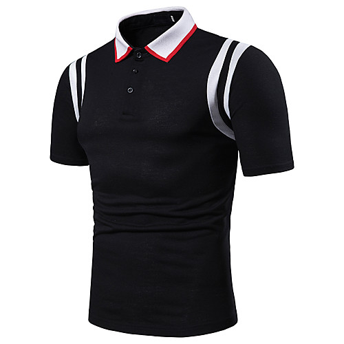 

Men's Striped Color Block Polo - Cotton Basic Elegant Daily Going out Shirt Collar White / Black / Short Sleeve