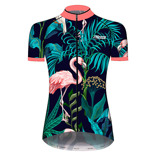 

21Grams Women's Short Sleeve Cycling Jersey PinkGreen Flamingo Animal Floral Botanical Bike Jersey Top Mountain Bike MTB Road Bike Cycling UV Resistant Breathable Quick Dry Sports Clothing Apparel