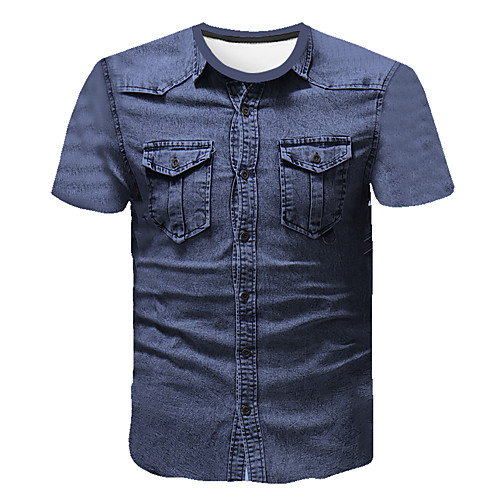 

Men's T shirt Shirt 3D Print Graphic Solid Colored Abstract 3D Print Short Sleeve Going out Tops Business Streetwear Round Neck Blue / Work
