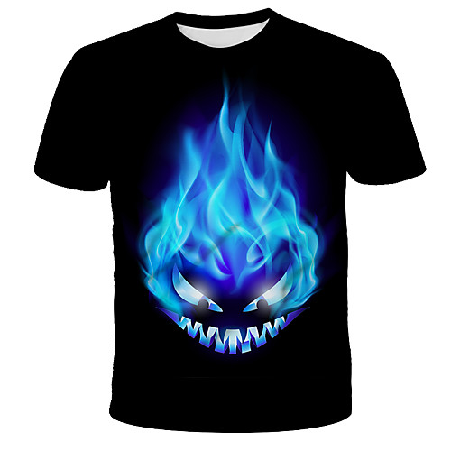 

Men's T shirt Shirt Graphic 3D Flame Plus Size Patchwork Print Short Sleeve Daily Tops Basic Streetwear Round Neck Black