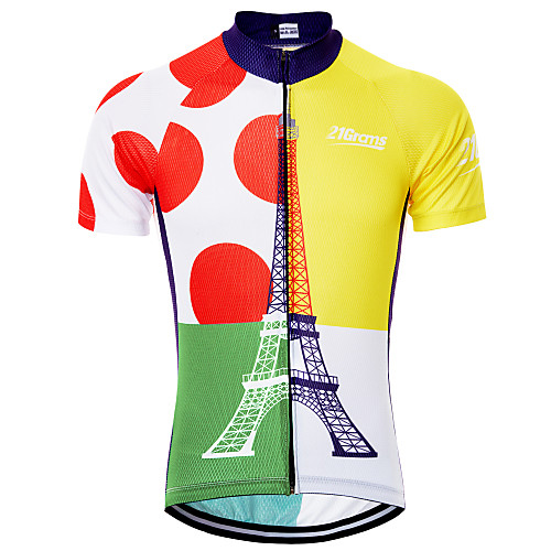 

21Grams Men's Short Sleeve Cycling Jersey Summer BlueYellow Polka Dot Bike Jersey Top Mountain Bike MTB Road Bike Cycling Quick Dry Breathable Back Pocket Sports Clothing Apparel / Micro-elastic