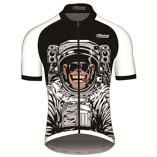 

21Grams Men's Short Sleeve Cycling Jersey Summer Spandex Polyester BlackWhite Astronaut Monkey Animal Bike Jersey Top Mountain Bike MTB Road Bike Cycling UV Resistant Quick Dry Breathable Sports