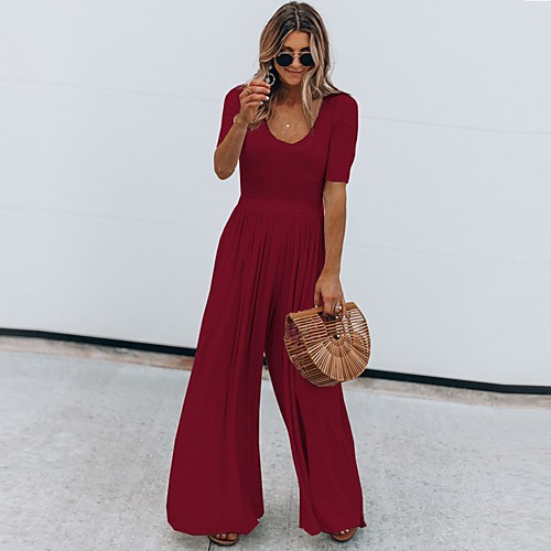

Women's Street chic Wine Light gray Black Jumpsuit Onesie, Solid Colored S M L
