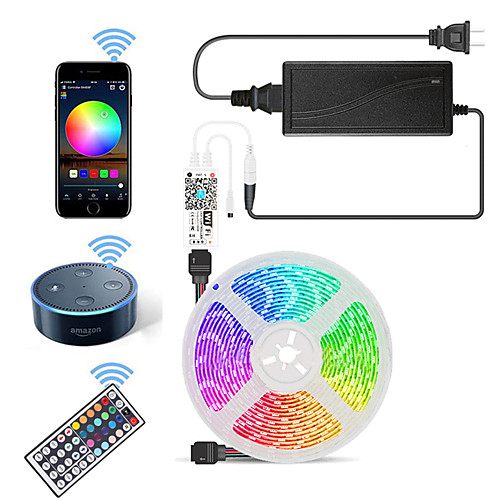 

5m Flexible LED Strip Lights Light Sets RGB Tiktok Lights 300 LEDs SMD5050 10mm 1 44Keys Remote Controller 1 X 12V 5A Power Supply 1 set Color-changing APP Control Cuttable Decorative 12 V