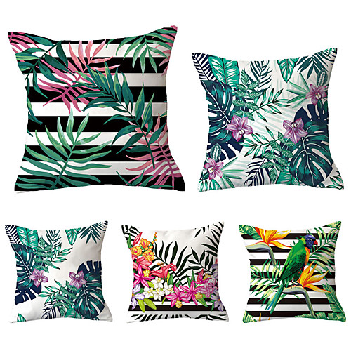 

Set of 5 Polyester Pillow Cover, Geometric Flower / Floral Simple Vintage Square Traditional Classic Throw Pillow