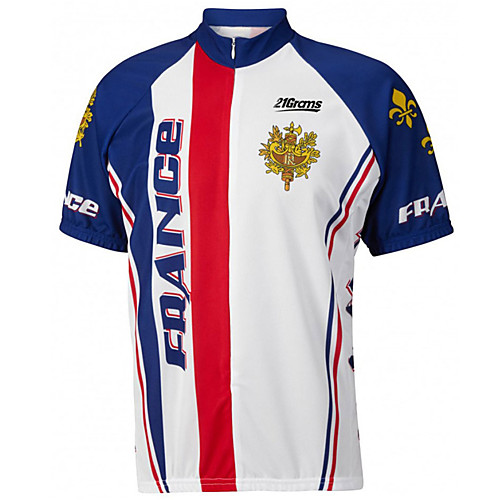 

21Grams Men's Short Sleeve Cycling Jersey Summer Spandex Polyester BlueWhite Solid Color France National Flag Bike Jersey Top Mountain Bike MTB Road Bike Cycling UV Resistant Quick Dry Breathable