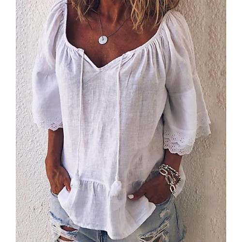 

Women's Blouse Shirt Solid Colored Oversized V Neck Tops Black Red Yellow