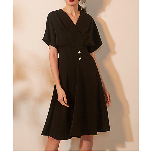 

A-Line Elegant Homecoming Cocktail Party Dress V Neck Short Sleeve Knee Length Spandex with Buttons Criss Cross 2021