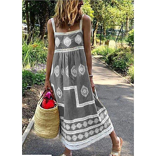 

Women's Shift Dress Midi Dress Blue Yellow Fuchsia Gray Green Sleeveless Color Block Square Neck S M L XL XXL
