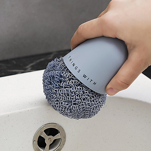 

1set Steel Wire Ball Cleaning Brush with Handle Kitchen Cleaner Tool For Washing Pot Dish Pan Bowl Scouring Pads Practicle Brush