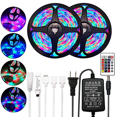 

2x5M Flexible LED Strip Lights RGB Tiktok Lights 24Key Remote Controls 540 LEDs SMD2835 8mm 1 24Keys Remote Controller 1 x 12V Adapter RGB Change Christmas New Year's Waterproof 100-240