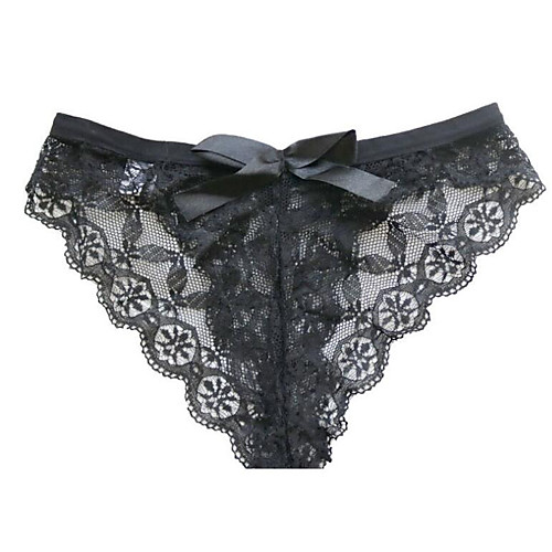 

Women's Lace / Bow G-strings & Thongs Panties / Brief - Normal Low Waist Black White S M L