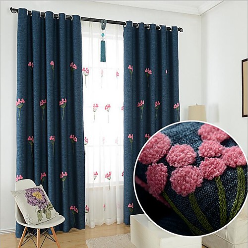 

Two Panel Korean Garden Thickened Imitation Hemp Embroidered Blackout Curtains Living Room Bedroom Children's Room Home Curtains