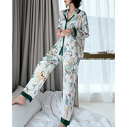 

Women's Suits Pajamas Sets Flower Geometric Polyester / Cotton Casual Fashion Shirt Pant Notch lapel collar Daily Wear Home Long Sleeve 2 Piece
