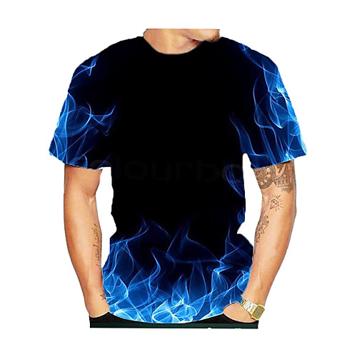 

Men's T shirt Shirt Color Block 3D Flame Plus Size Short Sleeve Daily Tops Basic Round Neck Black