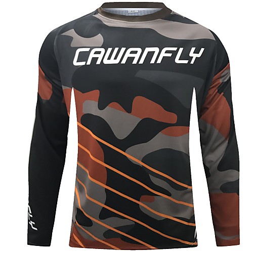 

CAWANFLY Men's Long Sleeve Cycling Jersey Downhill Jersey Dirt Bike Jersey Winter Summer Polyester Black Stripes Novelty Camo / Camouflage Bike Jersey Top Mountain Bike MTB Quick Dry Breathable Back