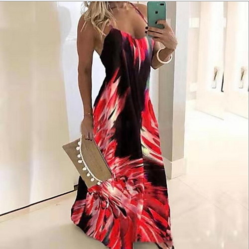 

Women's Sundress Maxi long Dress Blue Fuchsia Gray Green White Red Sleeveless Print Print Spring Summer Round Neck Hot Sexy 2021 S M L XL XXL 3XL 4XL 5XL / Party / Holiday