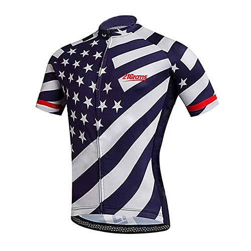 

21Grams Men's Short Sleeve Cycling Jersey Summer Spandex Polyester BlueWhite American / USA Stars USA Bike Jersey Top Mountain Bike MTB Road Bike Cycling UV Resistant Quick Dry Breathable Sports