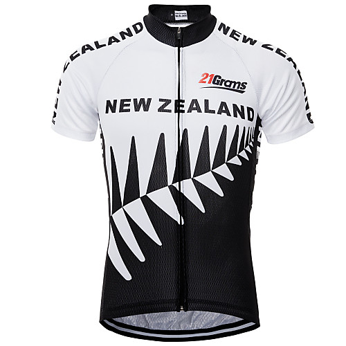 

21Grams New Zealand National Flag Men's Short Sleeve Cycling Jersey - BlackWhite Bike Top UV Resistant Quick Dry Moisture Wicking Sports Summer Terylene Mountain Bike MTB Road Bike Cycling Clothing