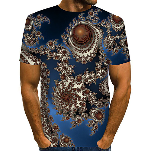 

Men's T shirt Shirt Graphic Geometric 3D Plus Size Pleated Print Short Sleeve Daily Tops Streetwear Exaggerated Round Neck Rainbow