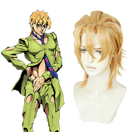 

JoJo's Bizarre Adventure Pannacotta Fugo Cosplay Wigs Men's Asymmetrical 18 inch Heat Resistant Fiber Loose Curl Yellow Adults' Anime Wig
