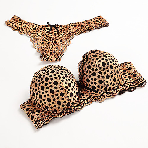 

Women's Bra & Panty Set Push-up Underwire Bra 3/4 Cup Leopard Print Fashion Sexy Blushing Pink