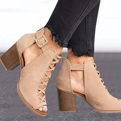 

Women's Sandals Roman Shoes Gladiator Sandals Chunky Heel Open Toe Roman Shoes Daily Suede Black Beige