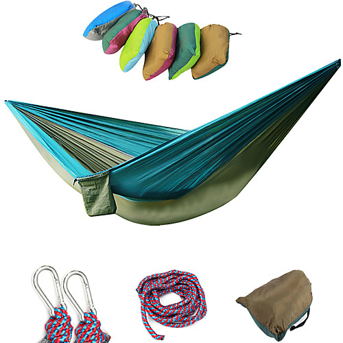 

Camping Hammock Double Hammock Outdoor Portable Ultra Light (UL) Breathable Static-free Rectangular Parachute Nylon with Carabiners and Tree Straps for 2 person Hunting Fishing Hiking Yellow-Brown