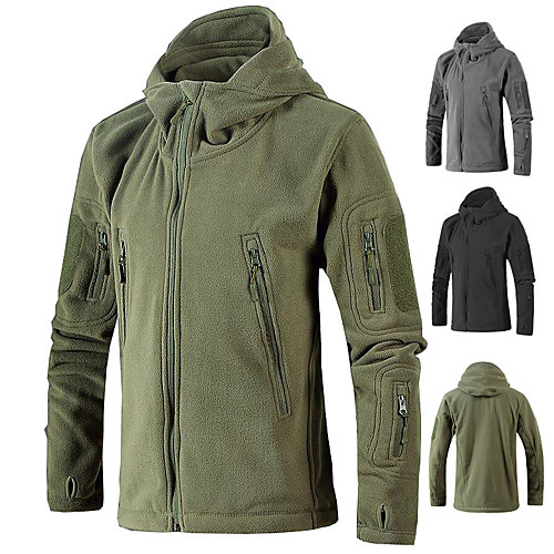 

Men's Hiking Jacket Hoodie Jacket Military Tactical Jacket Fleece Winter Outdoor Thermal Warm Windproof Breathable Stretchy Winter Jacket Top Single Slider Hunting Fishing Climbing Yellow Army Green