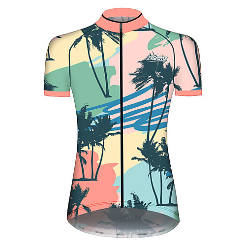 

21Grams Women's Short Sleeve Cycling Jersey Summer Spandex Polyester Green / Yellow Floral Botanical Coconut Tree Bike Jersey Top Mountain Bike MTB Road Bike Cycling UV Resistant Quick Dry Breathable