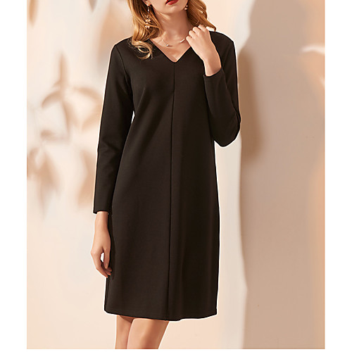 

Sheath / Column Minimalist Party Wear Cocktail Party Dress V Neck Long Sleeve Knee Length Spandex with Criss Cross 2021