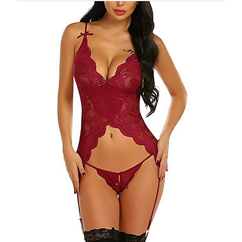 

Women's Lace Sexy Suits Nightwear Solid Colored Purple / Wine / Gray S M L