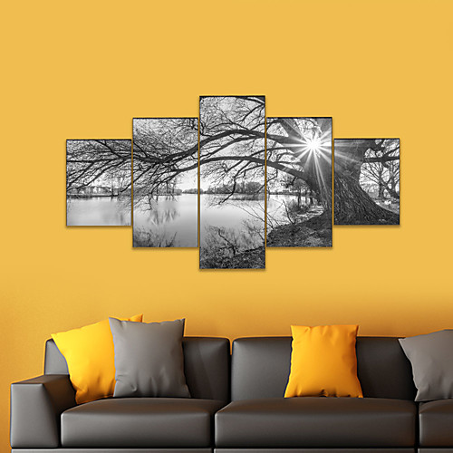 

5 Panel Wall Art Canvas Prints Painting Artwork Picture Black Whie Landscape Tree Lake Home Decoration Décor No Frame Unframed Unstretched