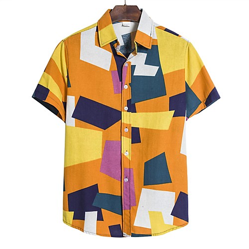 

Men's Shirt Color Block Plus Size Short Sleeve Sports Tops Blue Purple Green