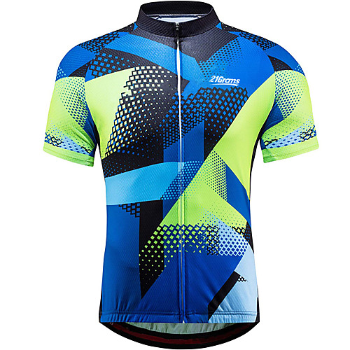 

21Grams Men's Short Sleeve Cycling Jersey Summer Spandex Polyester BlueGreen Plaid Checkered Solid Color Bike Jersey Top Mountain Bike MTB Road Bike Cycling UV Resistant Quick Dry Breathable Sports