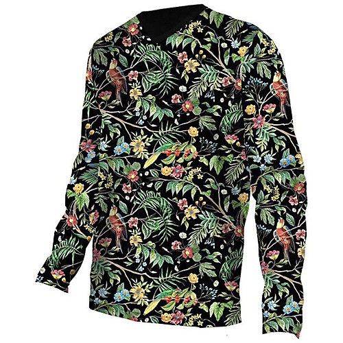 

21Grams Men's Long Sleeve Cycling Jersey Downhill Jersey Dirt Bike Jersey Summer Spandex Polyester Black / Green Floral Botanical Bird Animal Bike Jersey Top Mountain Bike MTB Road Bike Cycling UV
