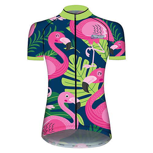 

21Grams Women's Short Sleeve Cycling Jersey Summer Spandex Polyester PinkGreen Flamingo Floral Botanical Animal Bike Jersey Top Mountain Bike MTB Road Bike Cycling UV Resistant Quick Dry Breathable