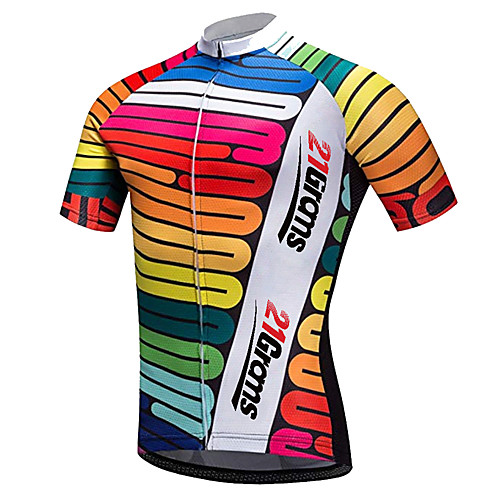 

21Grams Men's Short Sleeve Cycling Jersey Summer Spandex Polyester Red / White Rainbow Gradient Novelty Bike Jersey Top Mountain Bike MTB Road Bike Cycling UV Resistant Quick Dry Breathable Sports
