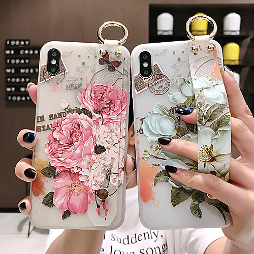 

iPhone XS Max Blooming Flower Pattern Mobile Phone Case 6/7 / 8Plus White Background Wrist Strap Case