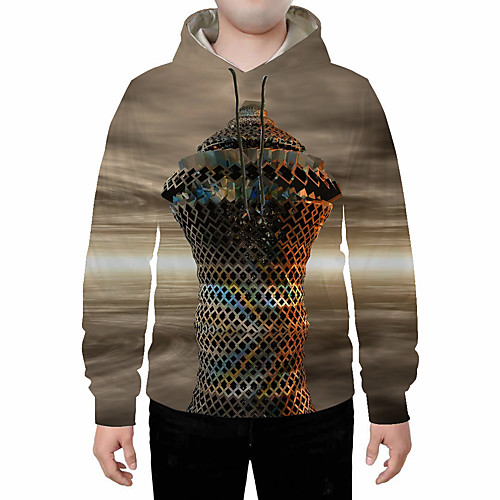 

Men's Plus Size Pullover Hoodie Sweatshirt Color Block Abstract 3D Hooded Daily Going out 3D Print 3D Print Casual Hoodies Sweatshirts Brown