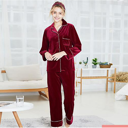 

Women's Shirt Collar Suits Pajamas Solid Colored