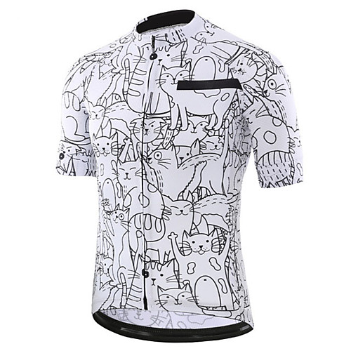 

21Grams Men's Short Sleeve Cycling Jersey Summer Spandex Polyester BlackWhite Cat Graffiti Animal Bike Jersey Top Mountain Bike MTB Road Bike Cycling UV Resistant Quick Dry Breathable Sports