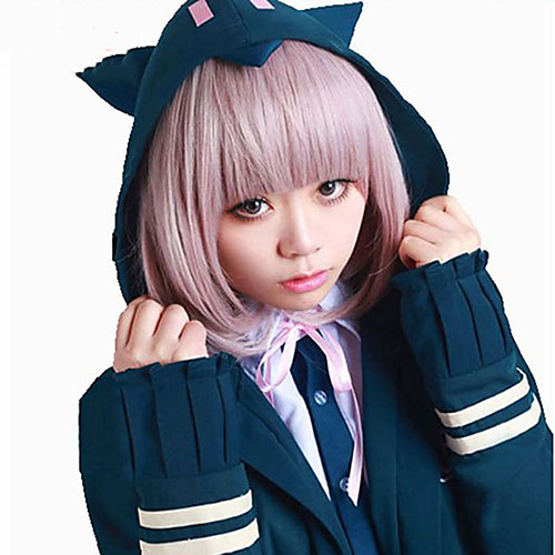 

Dangan Ronpa Chiaki Nanami Cosplay Wigs Women's Bob Straight bangs 14 inch Heat Resistant Fiber kinky Straight Pink Adults' Anime Wig
