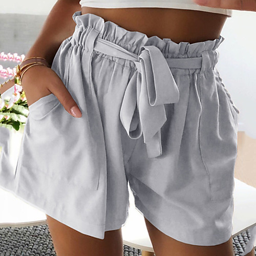 

Sporty Women's Shorts Casual Beach Pants Solid Colored Elastic Waistband Pocket with Belt Black Green Light gray Brown Beige
