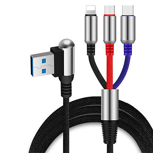 

Angle Head 3 in 1 USB Cable for iPhone 11 Pro Max Bullet Type-C Micro USB Charging Cable 90 Degree 2.4A Charger Phone Cord for Xiaomi