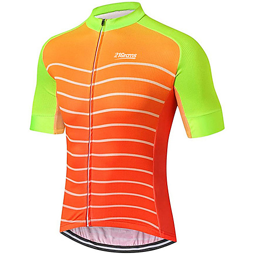 

21Grams Men's Short Sleeve Cycling Jersey Summer Spandex Polyester Orange Stripes Patchwork Solid Color Bike Jersey Top Mountain Bike MTB Road Bike Cycling UV Resistant Quick Dry Breathable Sports